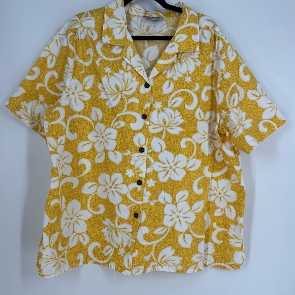 HILO HATTIE Men’s Hibiscus Printed Collared Short Sleeve Button Down Shirt Sz 1X